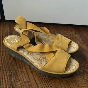 Fly London Yellow Leather Sandals Size 10.5
